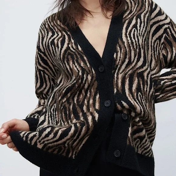 Zara animal print cardigan best sale